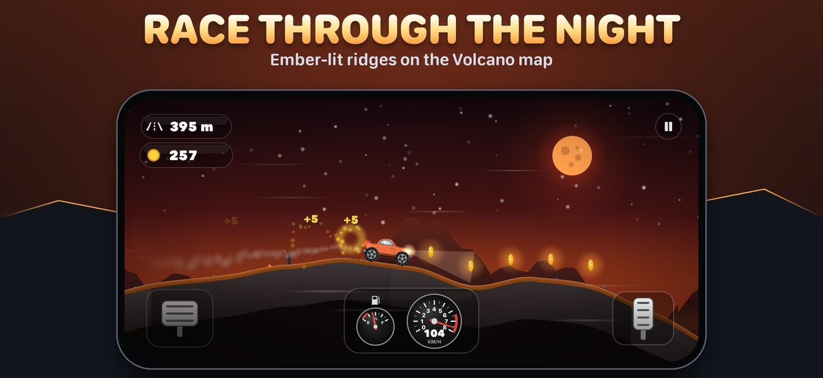 Racing over the ember-lit Volcano map